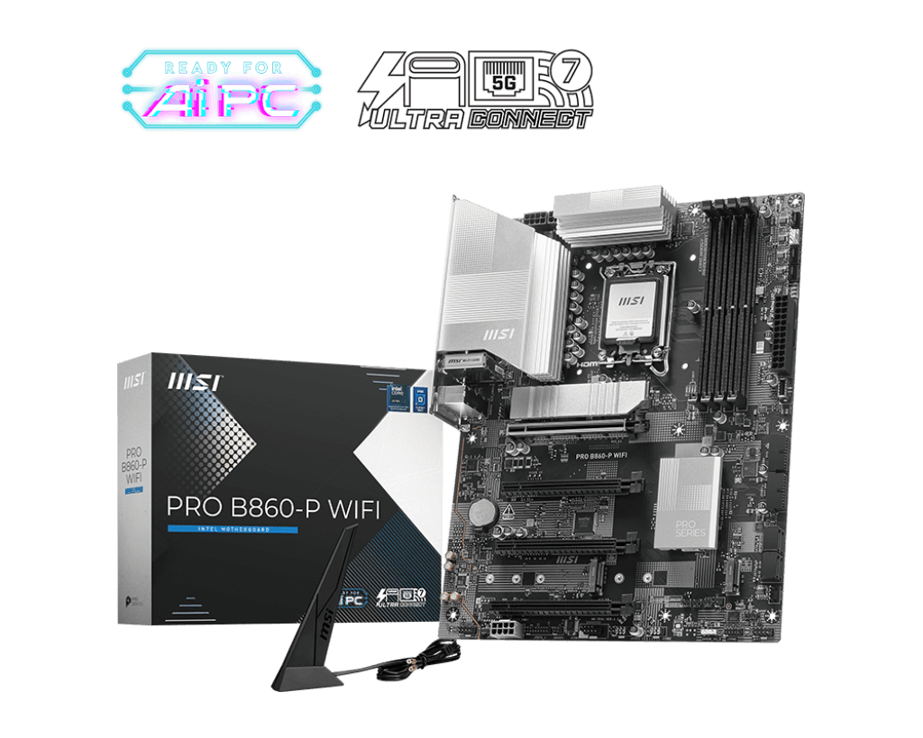 MSI PRO B860-P WIFI LGA 1851 ATX Motherboard, 4x DDR5  DDR5 8800+ MT/s (OC), Thunderbolt 4 port, 5G LAN with Intel Wi-Fi 7 |  911-7E41-001