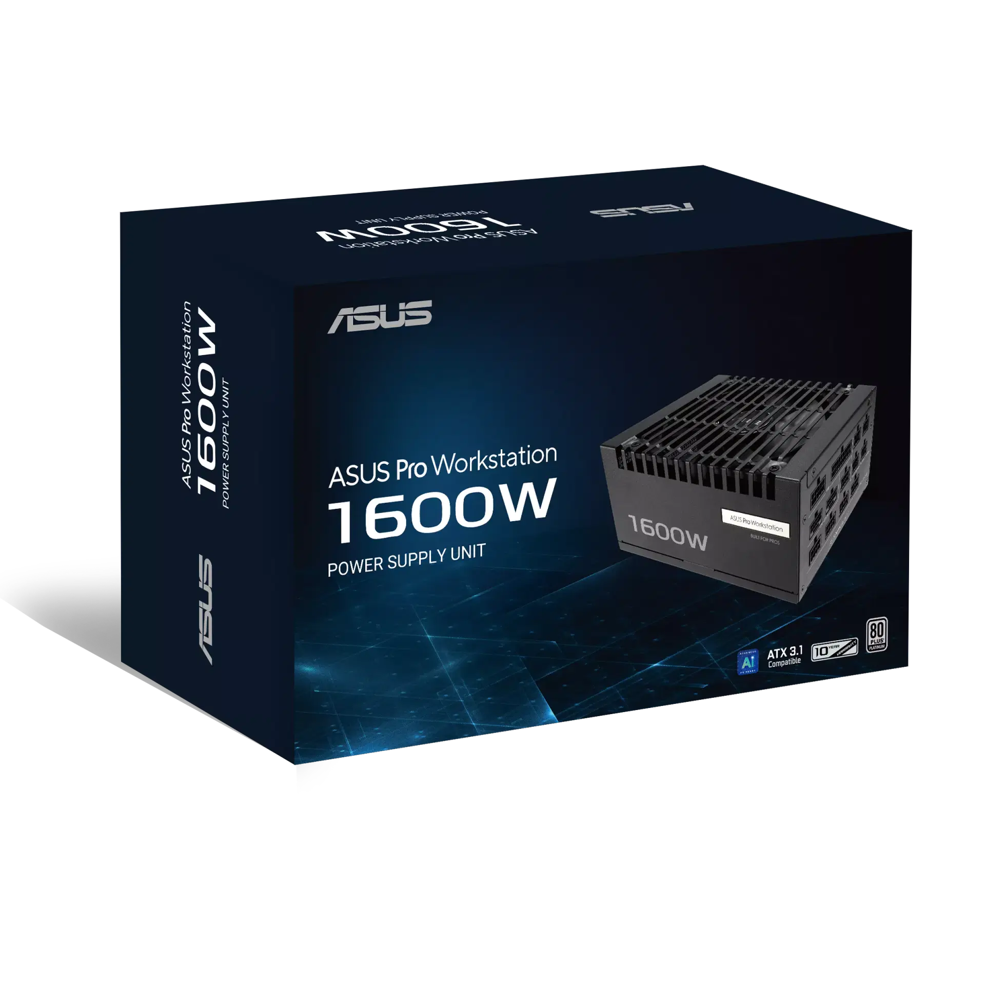 Asus ASUS Pro WS 1600W Platinum Power Supply (PSU), ATX 3.1 Compatible, PCIe 5.1 Ready, Heavy-duty PSU, 80 PLUS Platinum certified, Dual-ball fan bearings | 90YE00Z2-B0NA00 - product view 3 of 10