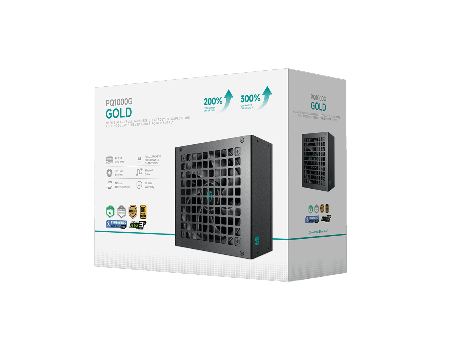 Gamer Storm DeepCool Gamerstorm PQ1000G 1000W ATX 3.1 Power Supply (PSU), PCIe 5.1 12V-2x6 (450W), Full Modular, 80 PLUS Gold, FDB (Fluid Dynamic Bearing), Black | R-PQA00G-FD1B-JGUK-V1 - product view 2 of 5