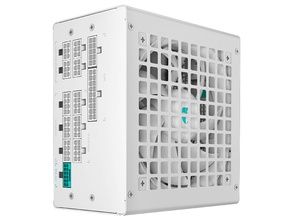 DEEPCOOL DeepCool Gamerstorm PQ1000G 1000W ATX 3.1 Fully Modular PSU (White), PCIe 5.1 12V-2x6, 80 PLUS Gold, FDB (Fluid Dynamic Bearing) | R-PQA00G-FD1W-JGUK-V1 - product view 3 of 4