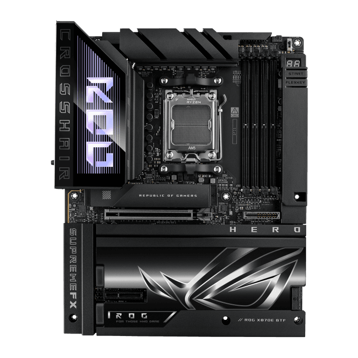 Asus ASUS ROG CROSSHAIR X870E HERO BTF AM5 Motherboard, Hidden-connector Design, Graphics Card High-power Slot Delivering up to 600W, 3x M.2 slots, PCIe 5.0 x16 slots, DDR5 Max. 256GB, NitroPath DRAM Technology, AEMP, WIFI 7, USB4,  Overclocking,  AI Cooling II |  90MB1MX0-M0EAY - product view 2 of 12
