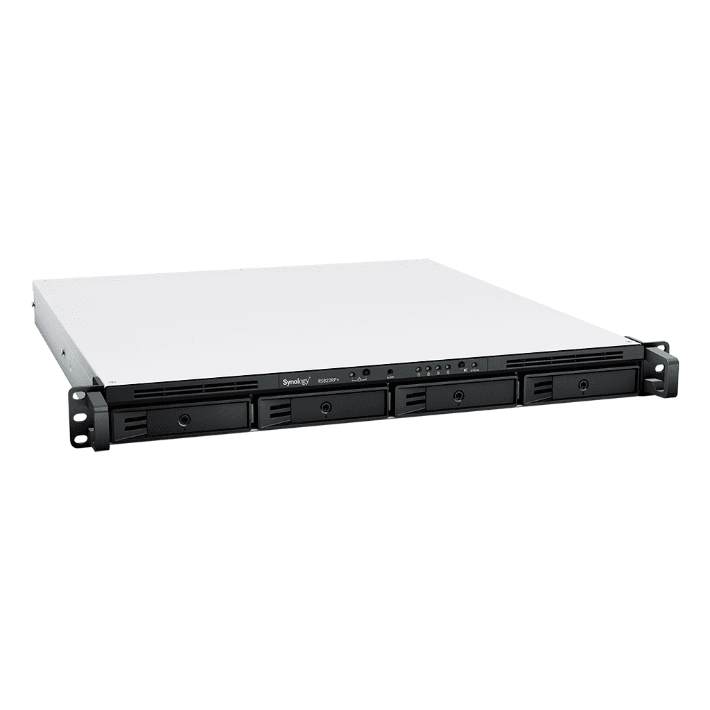 Synology RackStation RS822+ 4-Bay NAS Enclosure, AMD Ryzen V1500B Quad-Core 2.2GHz, 2GB DDR4 RAM, Diskless, 4 x Gigabit ETH, PCIe Gen 3.0, 4 x 3.5/2.5" SATA Drive Bays, Single PSU, Black | RS822+