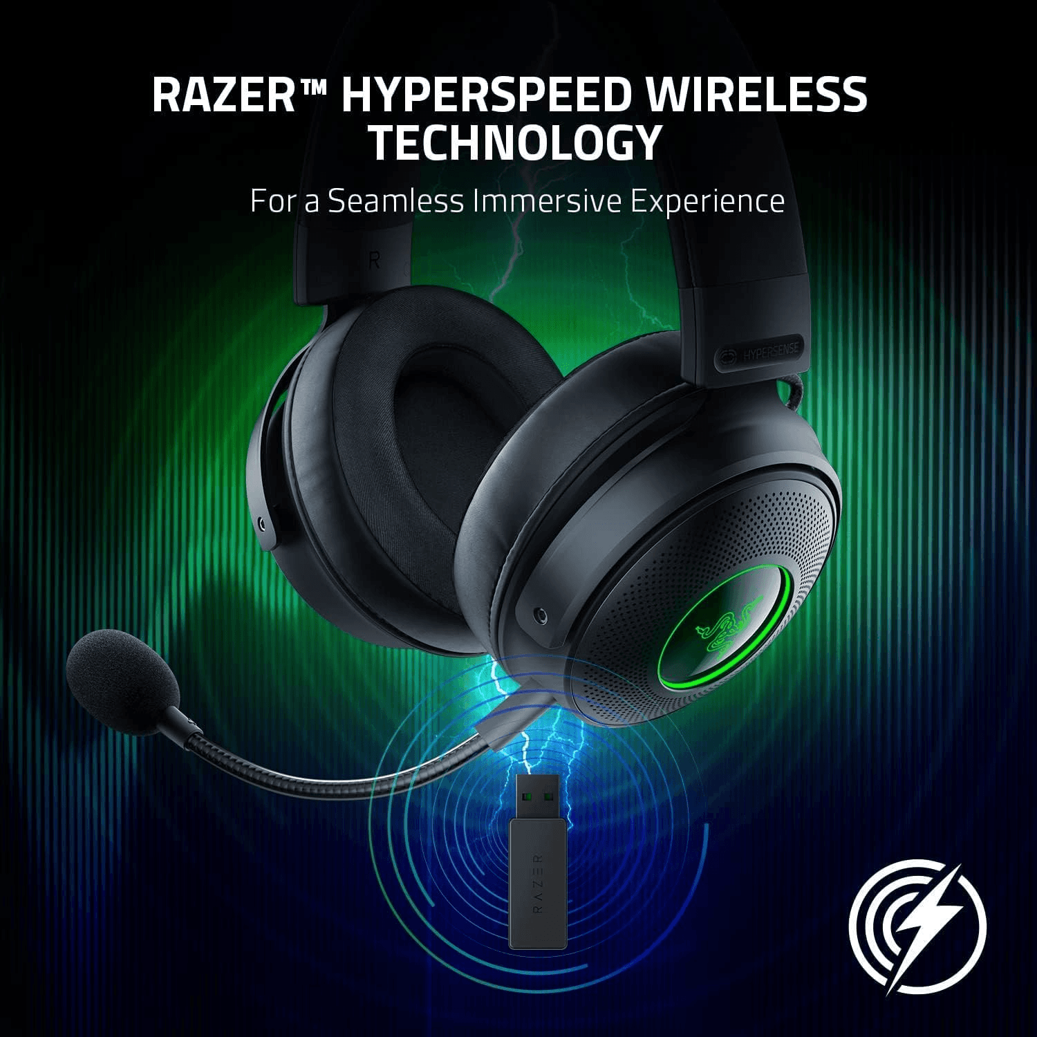 RAZER Razer Kraken V3 Pro Wireless Gaming Headset, With Haptic Technology, 50mm Drivers, THX Spatial Audio, 20 Hz-20 kHz Frequency Response, Oval Ear Cushions, Black | RZ04-03460100-R3M1 - product view 3 of 8