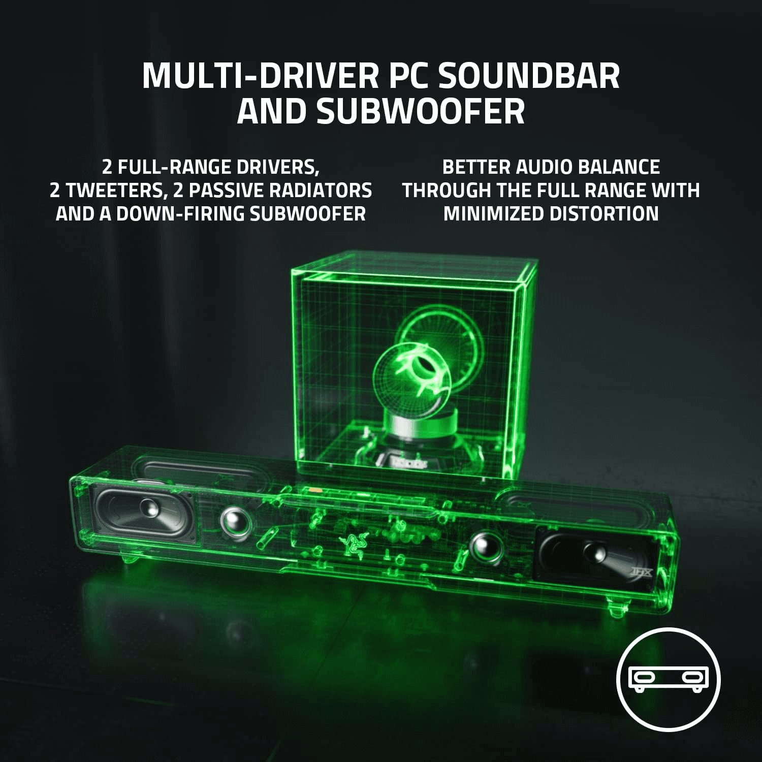 RAZER Razer Leviathan V2 PC Gaming Soundbar with Subwoofer, THX Spatial Audio, Compact Desktop Form Factor, 45 Hz-20 kHz Frequency Response, Bluetooth 5.2, USB Audio Input, Black | RZ05-03920100-R3G1 - product view 2 of 6