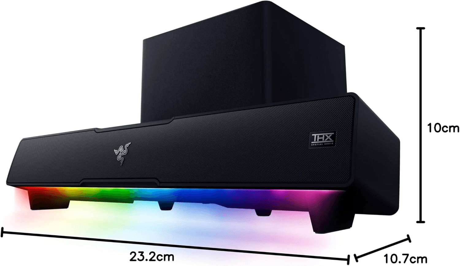 RAZER Razer Leviathan V2 PC Gaming Soundbar with Subwoofer, THX Spatial Audio, Compact Desktop Form Factor, 45 Hz-20 kHz Frequency Response, Bluetooth 5.2, USB Audio Input, Black | RZ05-03920100-R3G1 - product view 3 of 6