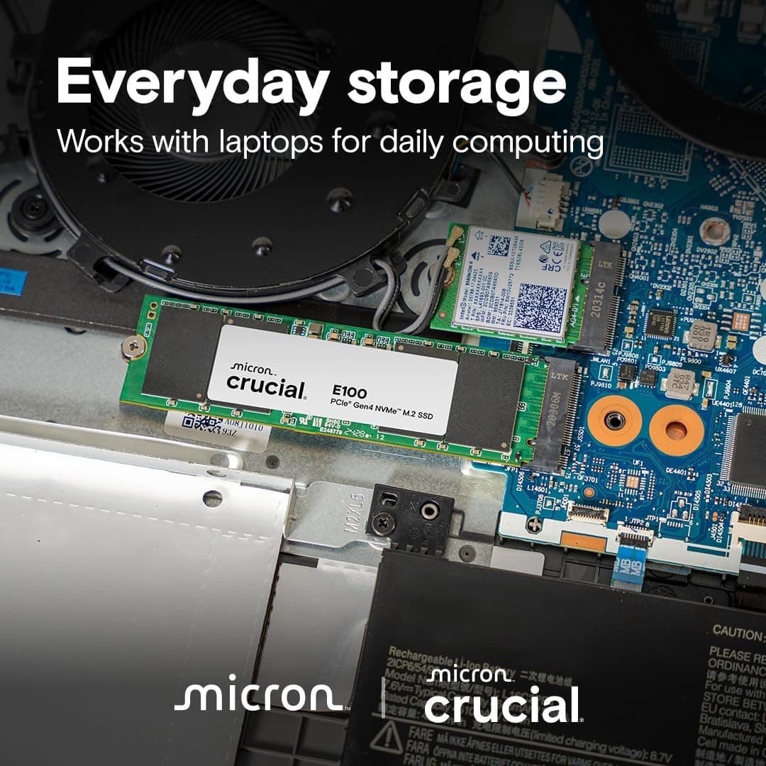 Crucial Crucial E100 1TB M.2 NVMe PCIe Gen4 Internal SSD, Up to 5,000MB/s, Laptop & Desktop Compatible | CT1000E100SSD8 - product view 2 of 5