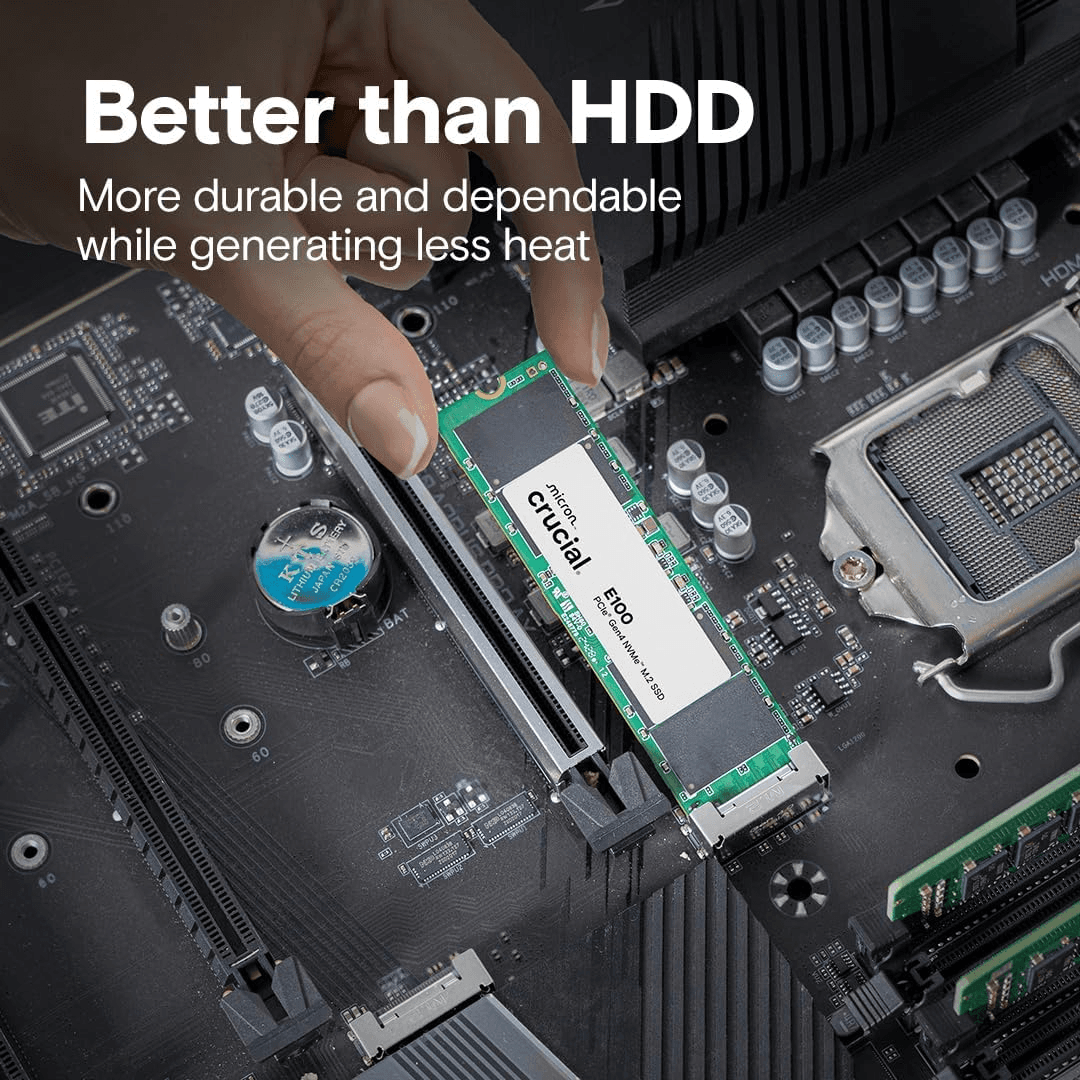 Crucial Crucial E100 1TB M.2 NVMe PCIe Gen4 Internal SSD, Up to 5,000MB/s, Laptop & Desktop Compatible | CT1000E100SSD8 - product view 3 of 5