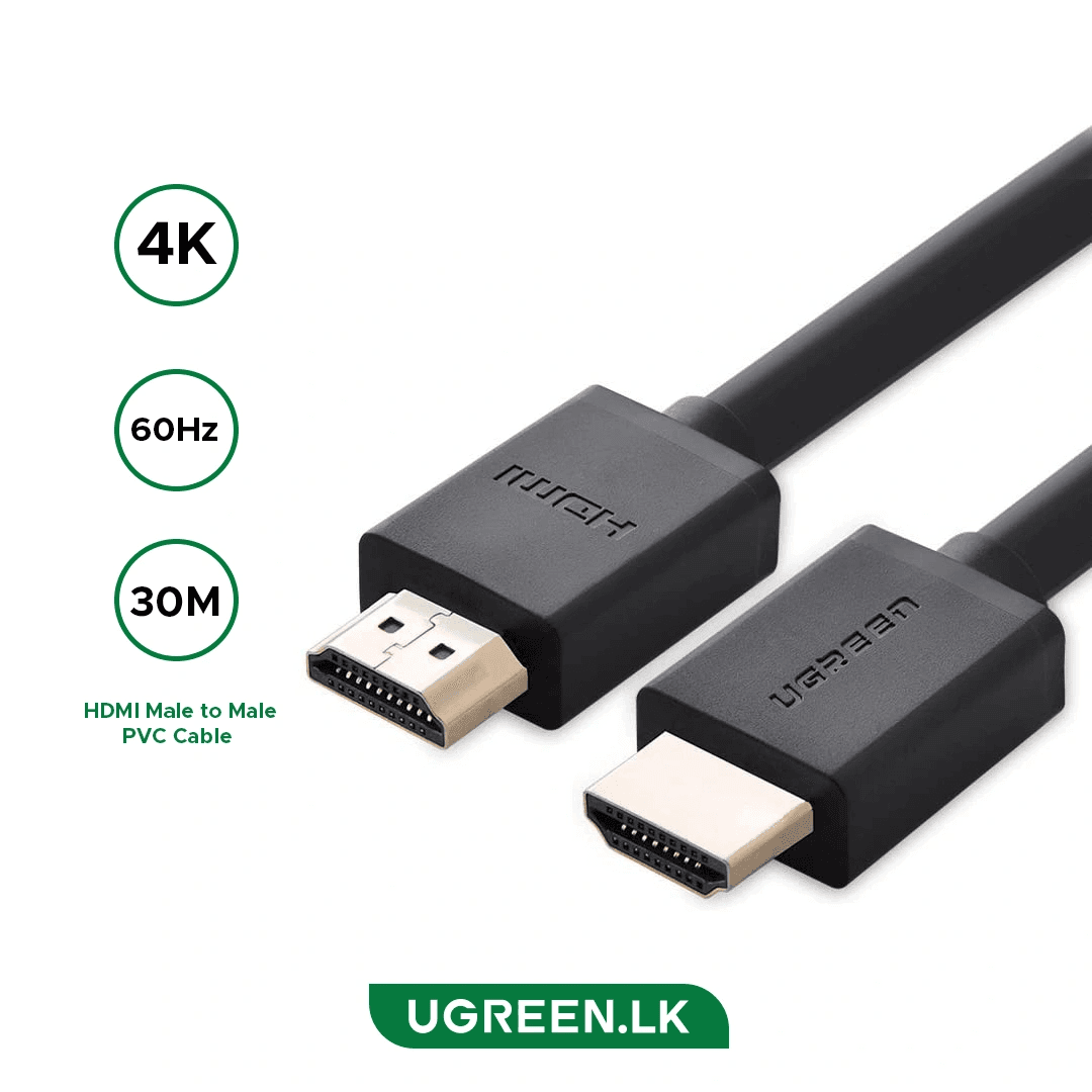 UGREEN HDMI 2.0 Cable 30-Meter High Speed 4K HDMI Male to Male Cable with Signal Booster, Gold-Plated, Black | HD104-10114B – Buy Online