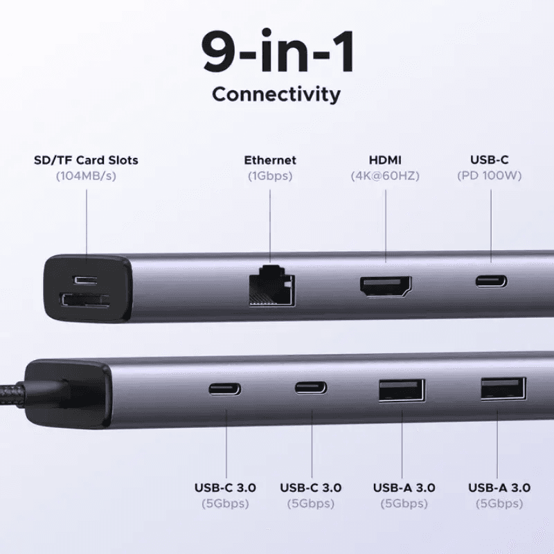 UGREEN UGREEN 9-in-1 USB-C Multifunction Hub – 4K HDMI, VGA, Gigabit Ethernet, 100W PD & SD/TF Reader, Aluminum | CM498 - product view 3 of 6