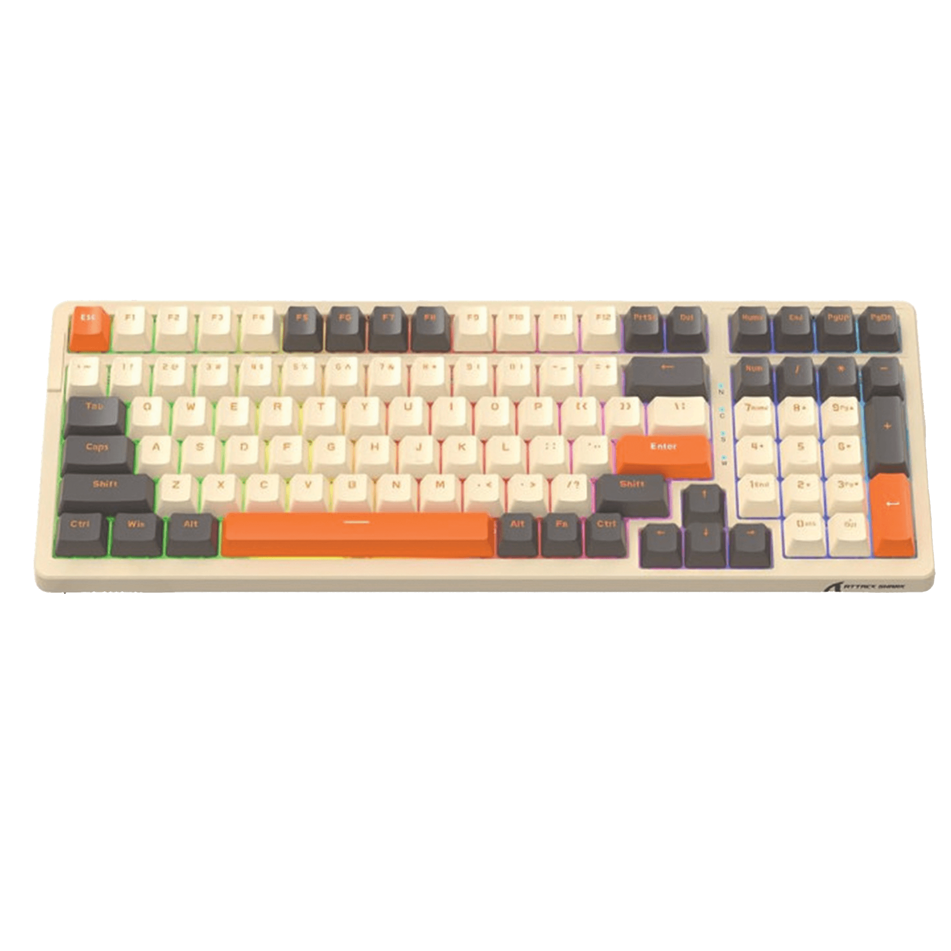 ATTACK SHARK ATTACK SHARK K98 Wireless Mechanical Gaming Keyboard, 100-Key Hot-Swap, Tri-Mode Connectivity, Coiled USB-C Cable, Diamante-Yellow-Gray Edition | K98 - product view 2 of 7