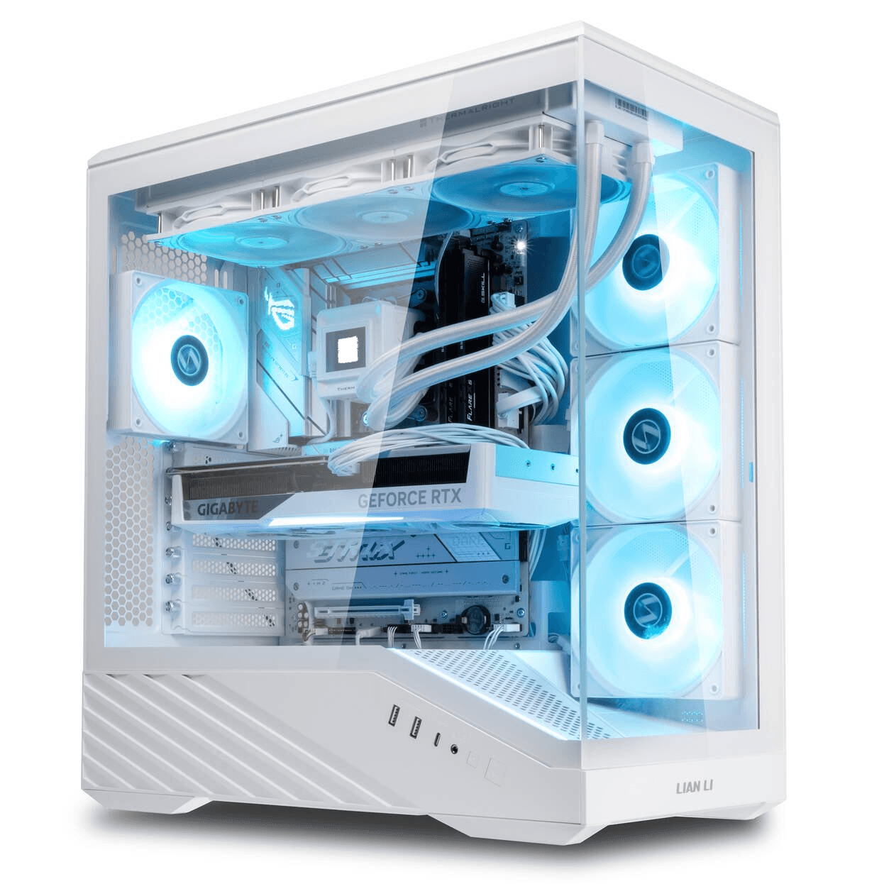 White Gaming PC: AMD Ryzen 7 7800X3D, RTX 5060 Ti 16GB, 32GB DDR5, 1TB NVMe, LCD AIO Cooler