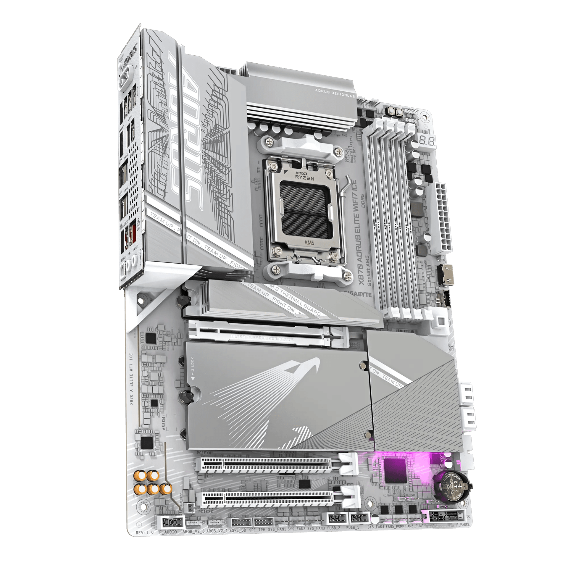Gigabyte GIGABYTE X870 AORUS ELITE WIFI7 ICE Motherboard, AMD AM5, PCIe 5.0, DDR5 8200(OC), Wi-Fi 7, 2.5GbE LAN, Dual USB4 | X870 A ELITE WF7 ICE - product view 2 of 6