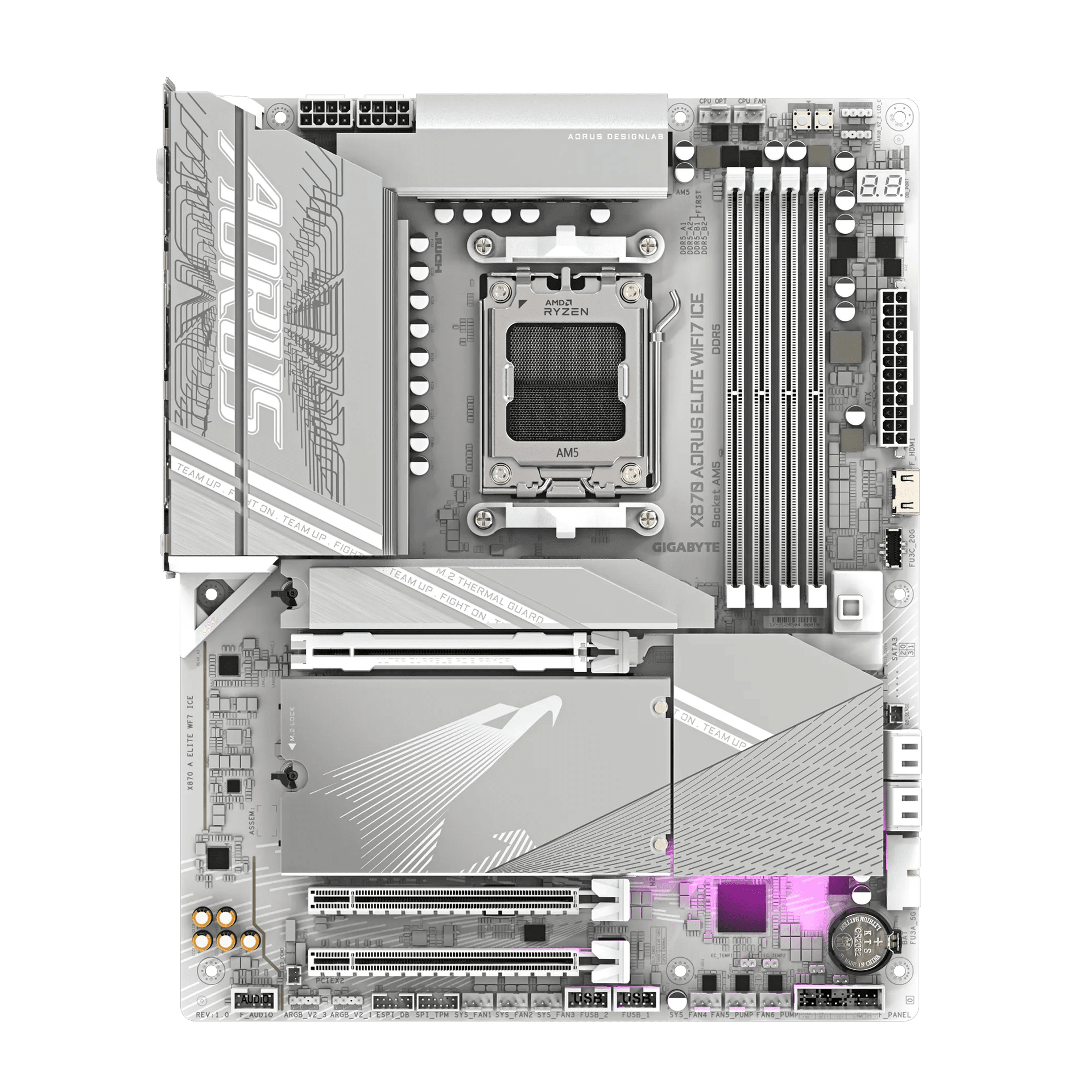 Gigabyte GIGABYTE X870 AORUS ELITE WIFI7 ICE Motherboard, AMD AM5, PCIe 5.0, DDR5 8200(OC), Wi-Fi 7, 2.5GbE LAN, Dual USB4 | X870 A ELITE WF7 ICE - product view 3 of 6