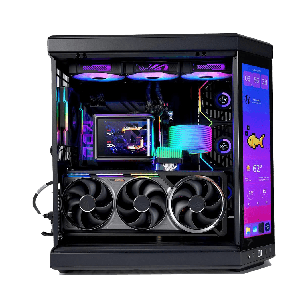 Asus ROG Enthusiast Gaming & Creator PC Powered by ASUS, MD Ryzen 9 9950X3D + NVIDIA RTX 5090 OC 32GB GDDR7, 64GB DDR5 6000MHz CL30, 2TB Gen5 SSD (14,700MB/s), ROG RYUO IV SLC 360mm 2K AMOLED AIO, 1200W ROG STRIX Platinum ATX 3.1 PSU, WiFI 7 - product view 2 of 3