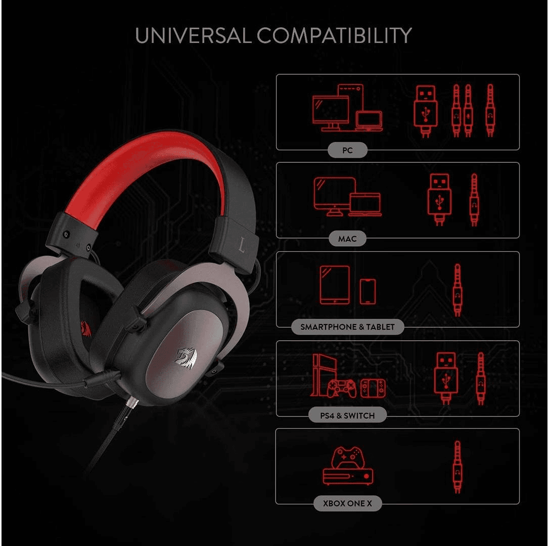 Redragon Redragon ZEUS 2 H510-1 Wired Gaming Headset, 7.1 Surround Sound, 53mm Drivers, Detachable Noise-Canceling Mic, Multi-Platform | ZEUS 2 H510-1 - product view 3 of 4