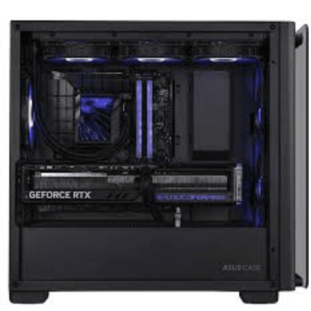 Asus AMD Gaming PC Powered By ASUS, AMD Ryzen 7 9800X3D, 8 Cores, 16 Threads, RX 9070, AMD Radeon 16GB GDDR6, 64GB (2x32GB) RAM, 1TB NV3 NVMe, AIO LCD Cooler, 850W - product view 2 of 2