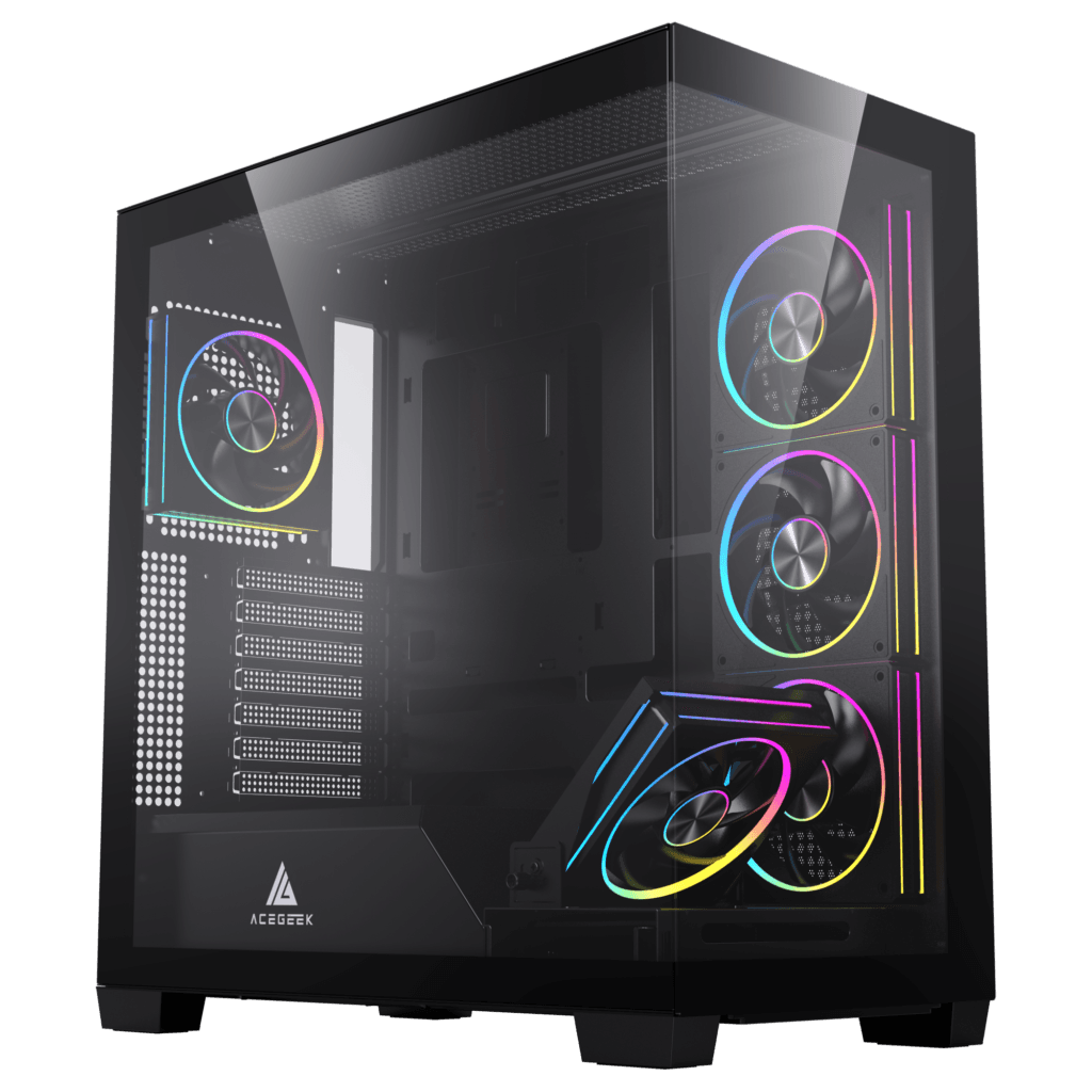 Acegeek Nebula Black ATX Gaming Case, 5x RGB Pre-built Fans, Motherboard upto ATX, Radiator Upto 360mm, Tempered Glass, Black | AG-NEBULA-PRO-BK
