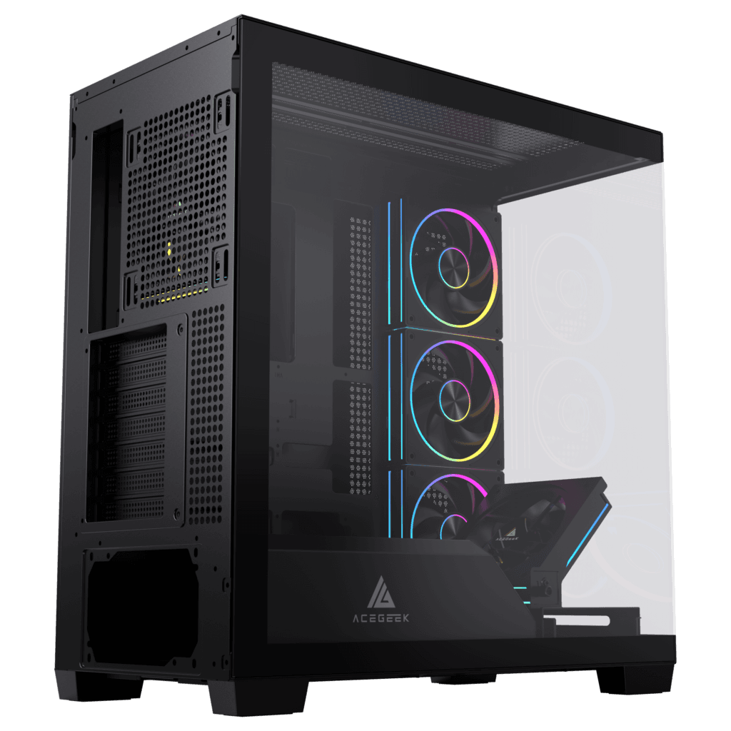 ACEGEEK AceGeek Nebula Pro ATX Mid Tower Gaming Case, Panoramic Dual Tempered Glass, High Speed Type-C Connectivity Black | AG-NEBULA-PRO-BK - product view 3 of 10