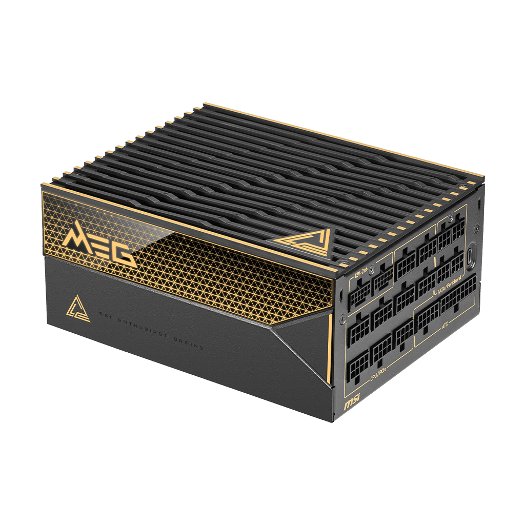MSI - MEG Ai1600T PCIE5 80+ TITANIUM Full Modular Gaming ATX 3.1 Power Supply (PSU), Dual 12V-2x6 Cable, 5080 5090 ATX 3.1 & PCIE 5.1 Ready, Braided Cable, 1600W Power Supply| 306-7ZPEX18-CEO