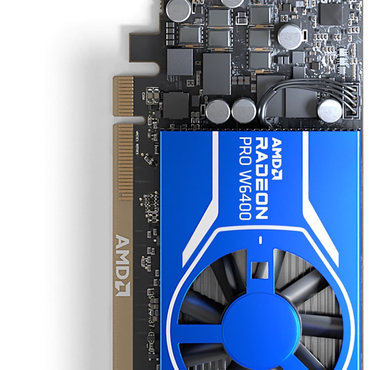 AMD AMD Radeon Pro W6400 Workstation Graphics Card, 4GB GDDR6, 64-bit, PCIe 4.0, Low Profile, Dual DisplayPort, Blue | 100-506189 - product view 3 of 10