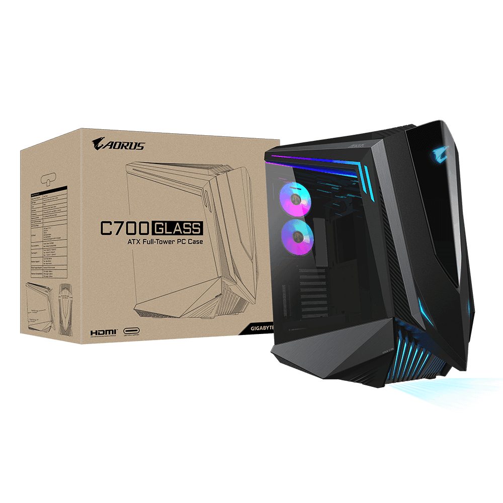 Gigabyte Gigabyte AORUS C700 GLASS Full Tower E-ATX Case, Full-Size Tempered Glass Both Side Panel, MB up to E-ATX, Up to 420mm Cooler, Black | GB-AC700G - product view 3 of 10