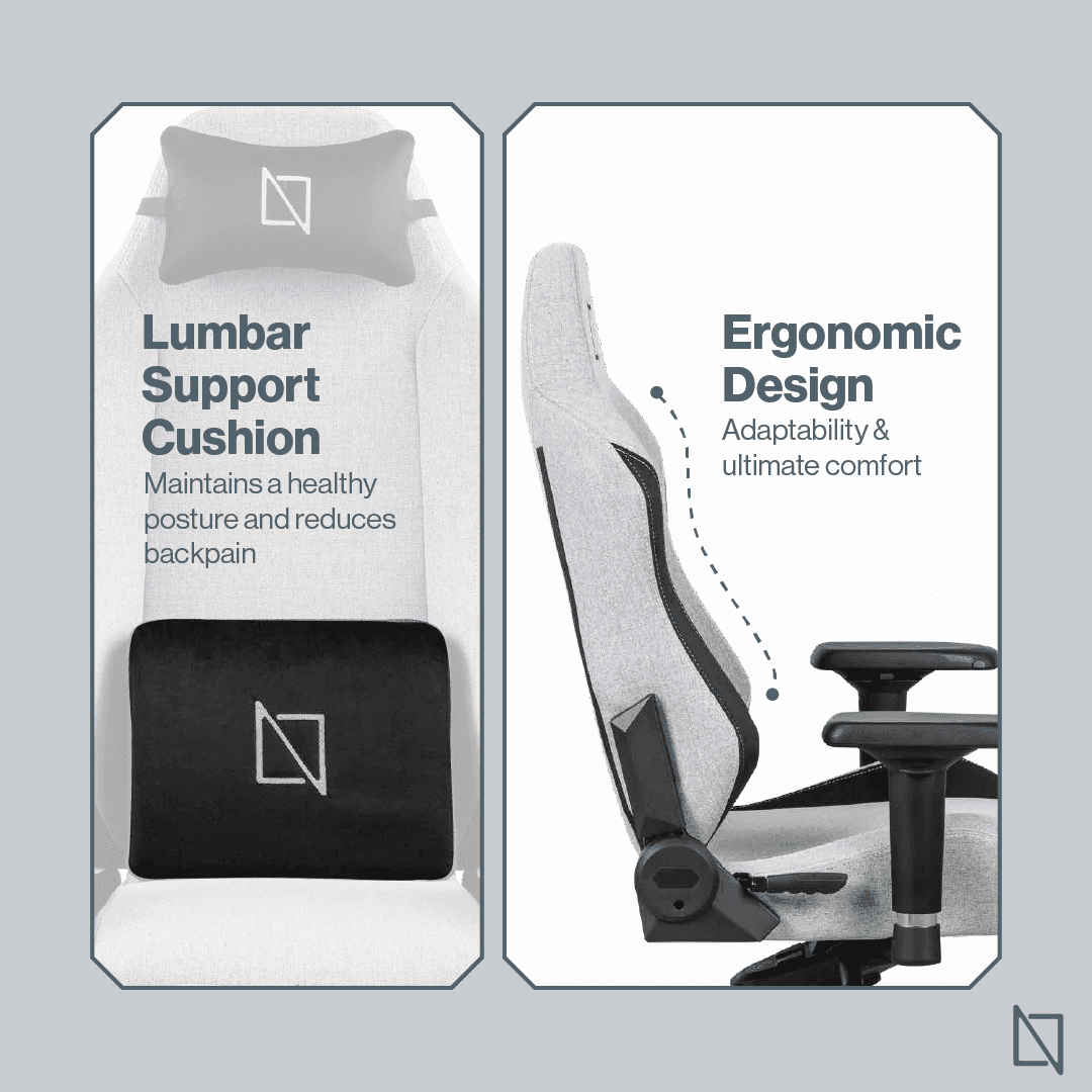NAVO NAVO APEX CORE Gaming Chair, Breathable and Comfortable SoftKnit Fabric, Backrest Recline: 90-135, Ideal For Gamers, Office Workers | GREY - product view 2 of 7
