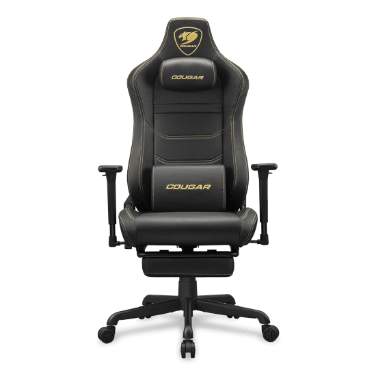 Cougar Armor EVO S Gold Gaming Chair, 3D Adjustable Armrest, Breathable PVC Leather, Lumbar Cushion, Magnetic Memory Foam Neck Pillow | 3MEVSGLB.0001