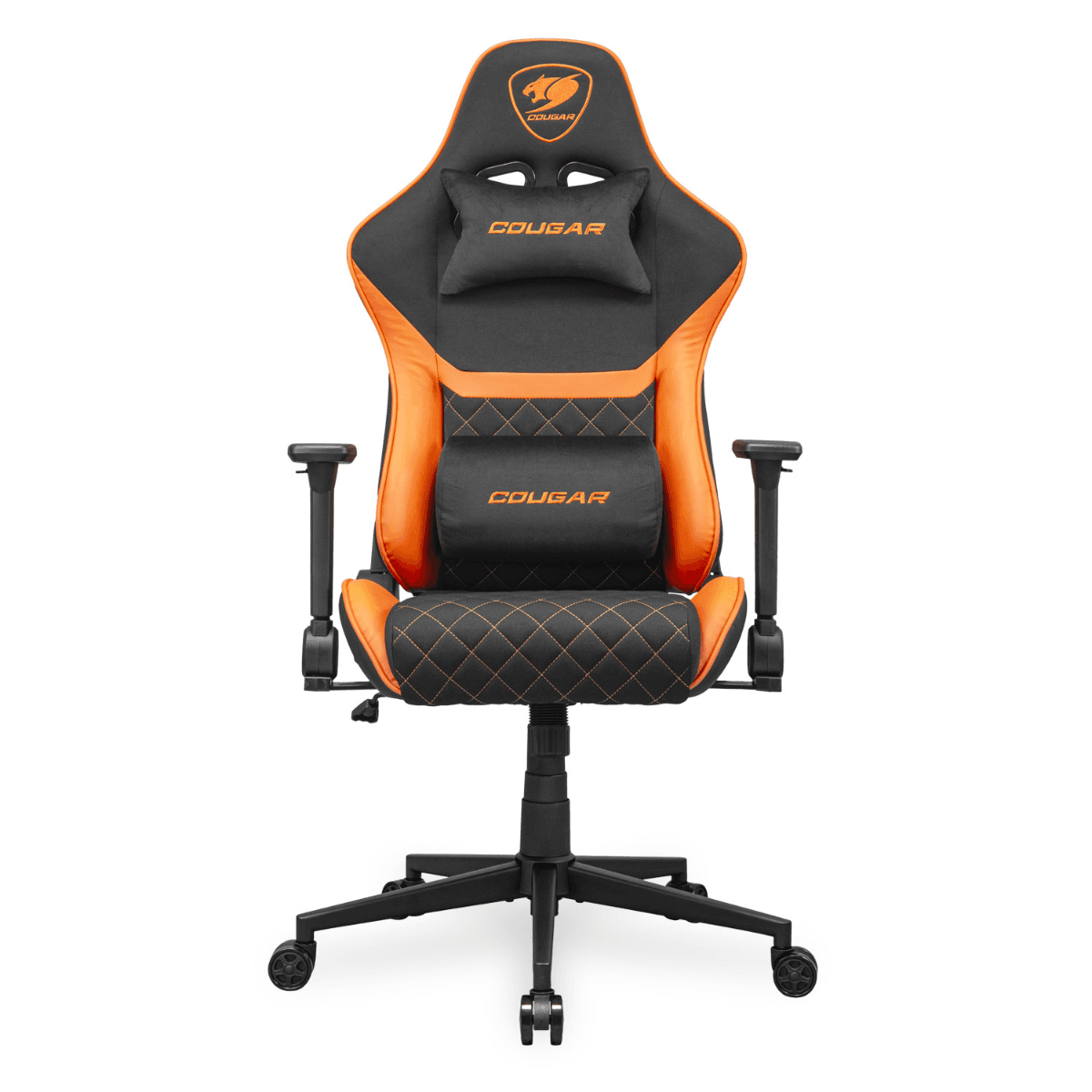Cougar Armor One V2 F Gaming Chair, Woven Fabric Surface, 4D Folding Armrests, 155 Reclining, Piston Lift Height Adjustment, Up to 12kg Weight Support, Black / Orange | 3MA2FORB.0001