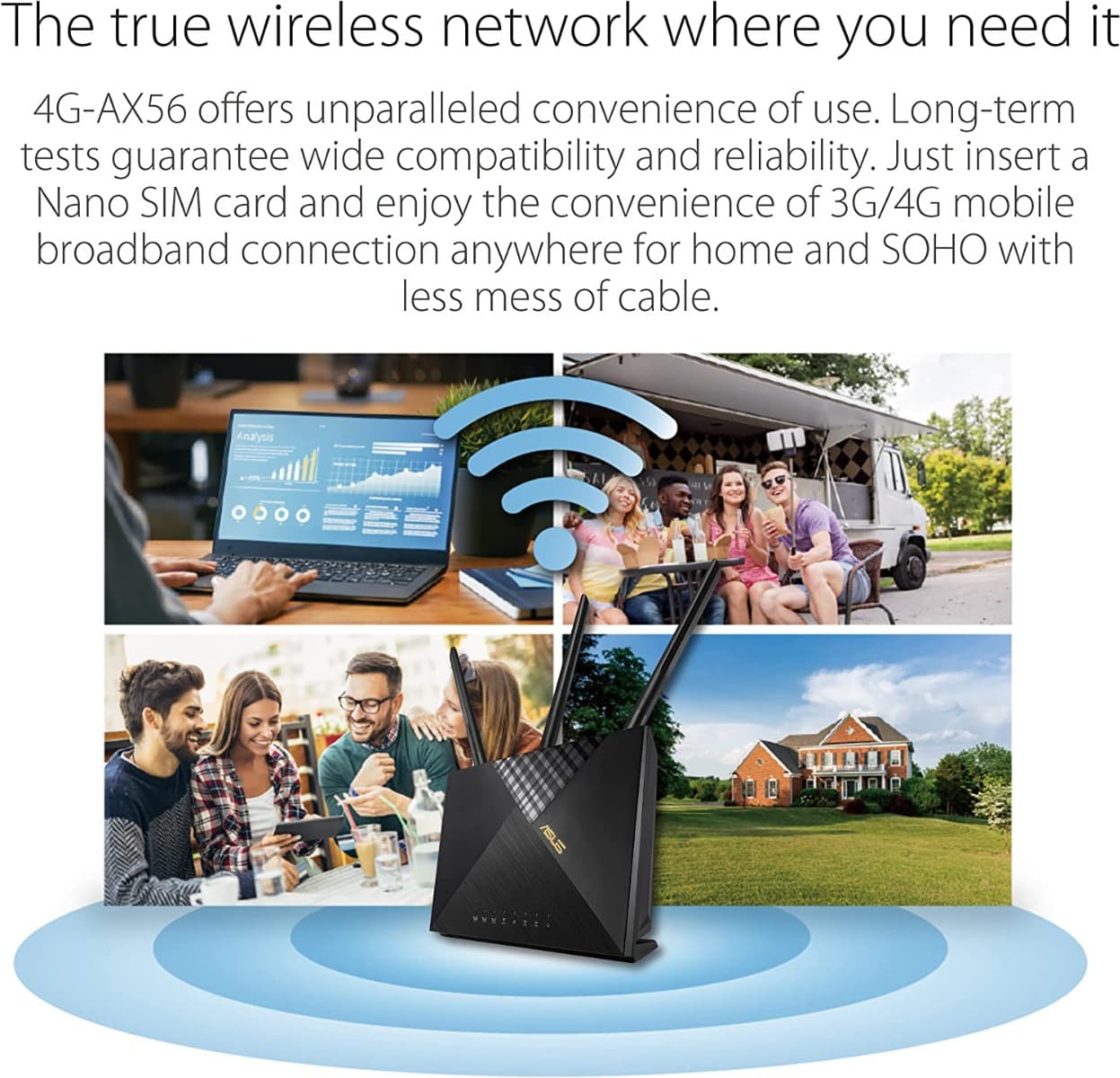 Asus ASUS 4G-Ax56 Cat.6 300Mbps Dual-Band Wifi 6 Ax1800 Lte Router - Captive Portal,Aiprotection Classic Network Security,Parental Controls - Black, 90Ig06G0-Mo3110??? - product view 2 of 6