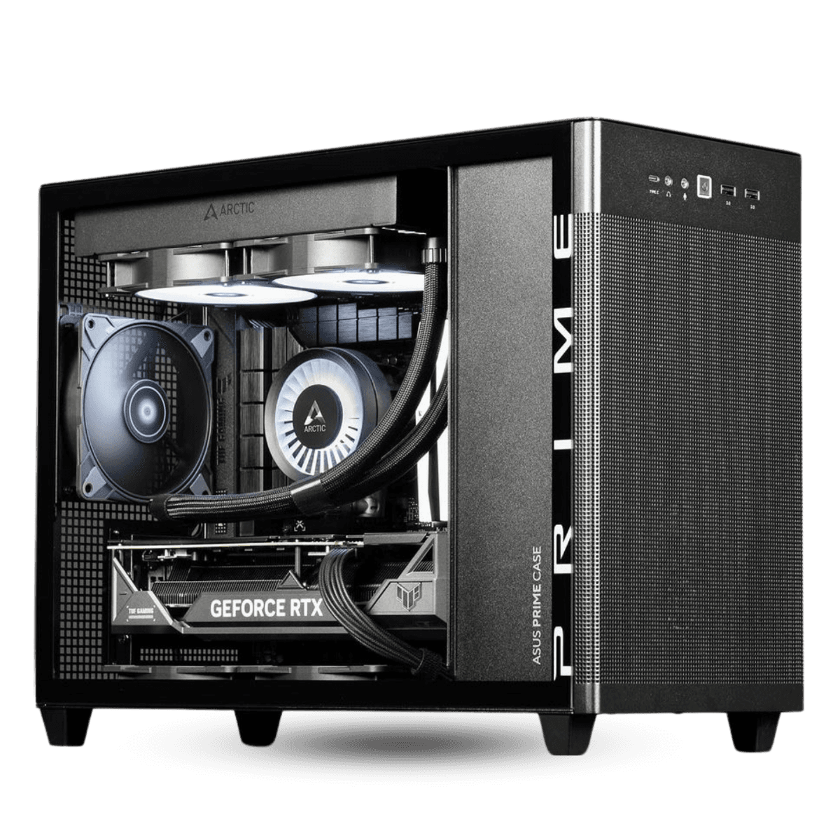 Asus ASUS Powered High-End 8K Video Rendering PC - Intel Core i9-14900KF 24 Cores 32 Threads, NVIDIA RTX 4070 SUPER 12GB, 64GB RAM 6000MHz DDR5, 2TB SSD Gen 4 990 PRO, 850W 80+ Gold PSU, 360mm Liquid Cooler, Wi-Fi 6E +BT - product view 2 of 5