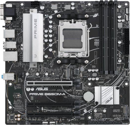 Asus ASUS PRIME B650M-A  AMD B650 Micro-ATX motherboard, DDR5, PCIe 5.0 M.2 support, Realtek 2.5Gb Ethernet, Wi-Fi 6, DisplayPort, VGA, HDMI, SATA 6 Gbps, USB 3.2 Gen 2 ports, front USB 3.2 Gen 1 Type-C, BIOS FlashBack, Aura Sync | 90MB1C10-M0EAY0 - product view 1 of 4