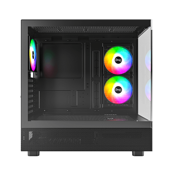Montech MONTECH XR, ATX Mid-Tower PC Gaming Case, 3 x 120mm ARGB PWM Fans Pre-Installed, Full-View Dual Tempered Glass Panel, Wood-Grain Design I/O Interface, Support 4090 GPUs, 360mm Radiator Support, Black-MONTEC CASE - product view 3 of 8