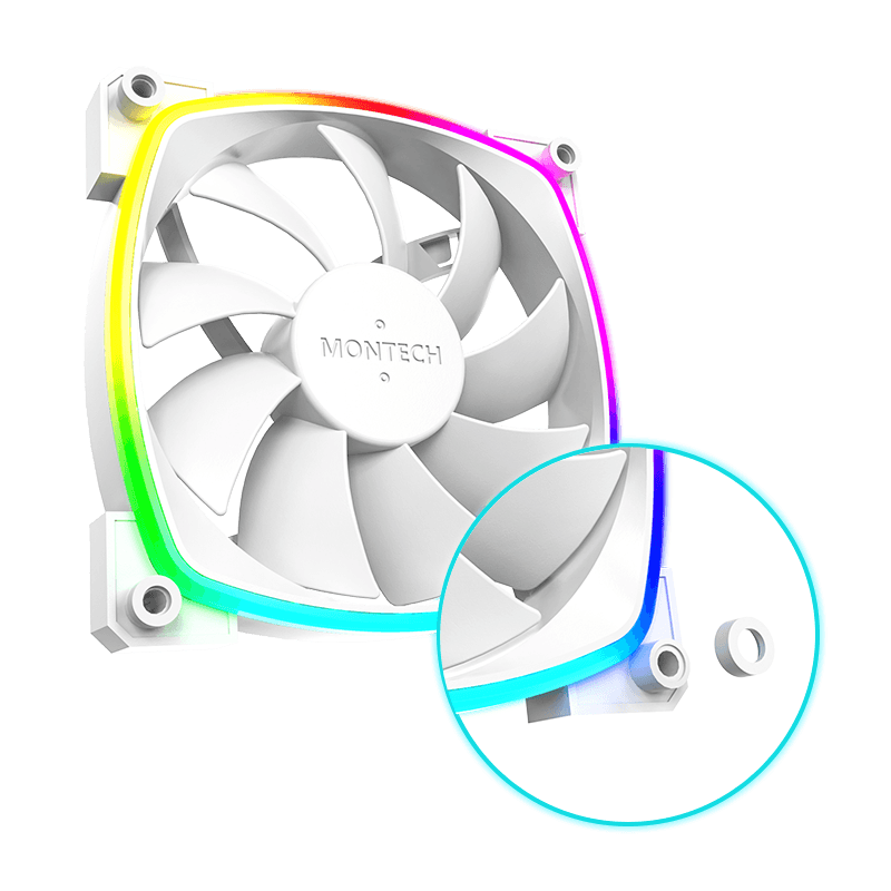 Montech MONTECH AX120 PWM ARGB PC FAN, White 120mm Fan, 800~1600RPM (10%), Rifle bearing, 12V, 4-pin PWM + 3-pin ARGB | AX120 - product view 2 of 9