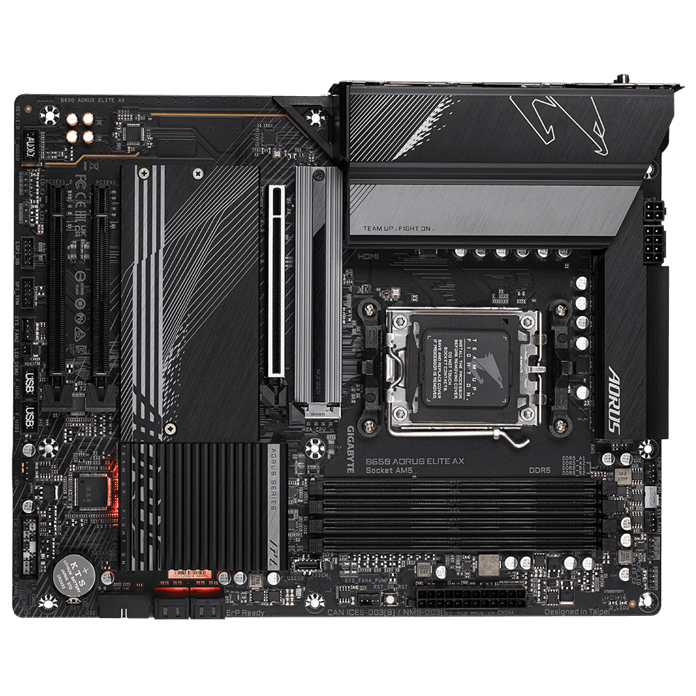 Nanotech Gigabyte B650 Aorus Elite AX rev.1.x DDR5 ATX Motherboard, AMD B650 Chipset, AMD Socket AM5, NVMe SSD,Realtek 2.5GbE LAN & Wi-Fi 6E AX210, PCI 4x16/1x DP/1xHDMI/1 x USB Type-C | B650 AORUS ELITE AX - product view 3 of 5