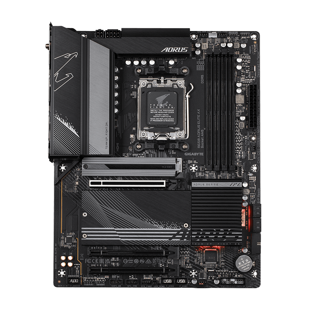 Nanotech Gigabyte B650 Aorus Elite AX rev.1.x DDR5 ATX Motherboard, AMD B650 Chipset, AMD Socket AM5, NVMe SSD,Realtek 2.5GbE LAN & Wi-Fi 6E AX210, PCI 4x16/1x DP/1xHDMI/1 x USB Type-C | B650 AORUS ELITE AX - product view 2 of 5