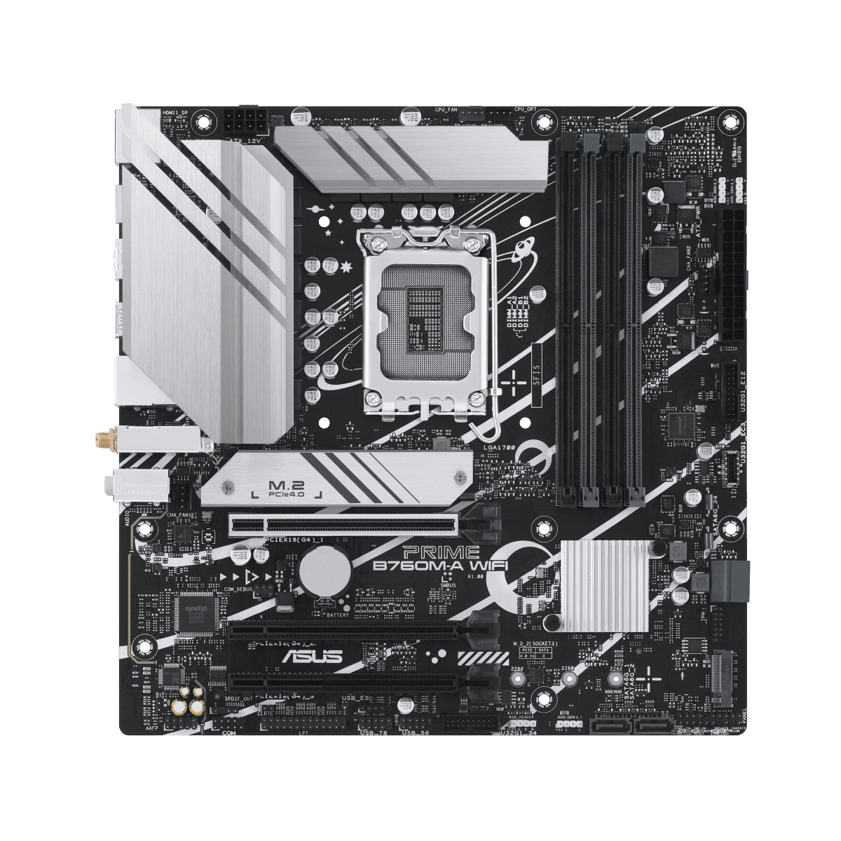 Asus ASUS PRIME B760M-A WIFI LGA1700 mATX Motherboard, Intel B760 Chipset, 4x DDR5 DIMM, Support up to 128GB Memory, Wi-Fi 6 / 2.5Gb ETH / PCIe 4.0, USB 2.0 / 3.2 Type-C, 2*M.2, HDMI/DP | 90MB1EL0-M0EAY0 - product view 2 of 4