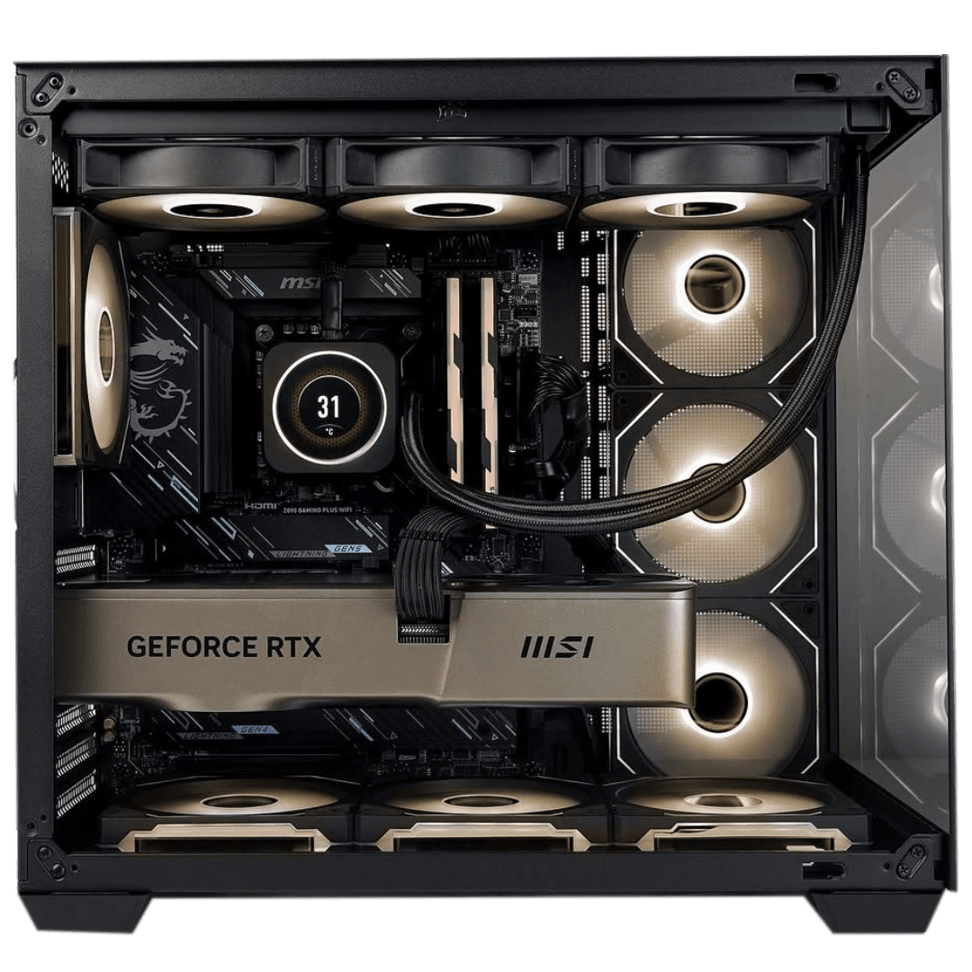 MSI MSI Powered Gaming & Content Creation PC, Core i9-14900K 14th Gen, Trio GeForce RTX 5070 Ti OC 16GB DDR7, 64GB (2x32GB) DDR5, 2TB NVMe,  AIO Cooler, 850W - product view 2 of 3