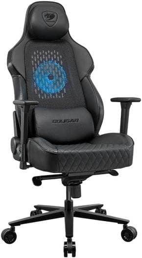 COUGAR NxSys Aero Gaming Chair with Integrated RGB Fan & Premium PVC Leather, Adjustable 3D Armrests, Elastomeric Mesh, Durable Steel Frame, 3" Wheels, 160kg Max Weight, Black 3MARP0RB.0001,4710483776472 - product view 3 of 8