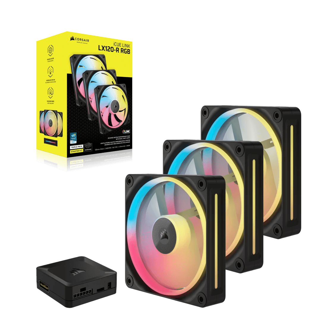 Corsair Corsair iCUE LINK LX120-R RGB 120mm PWM Reverse Black RGB Case Fans Starter Kit, Magnetic Dome Bearing | CO-9051050-WW - product view 2 of 9