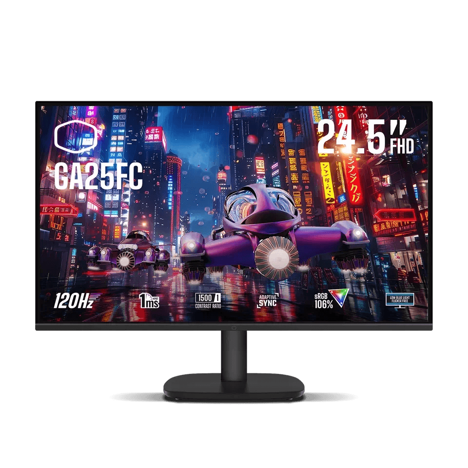 Cooler Master GA25FC-UK 24.5" Gaming Monitor,  IPS 16.7M (6 bit + FRC) FHD 1920x1080, 120 Hz, 1ms (MPRT), Adaptive Sync, sRGB 105% (Typ., CIE 1931),  Low Blue Light (S/W) | GA25FC