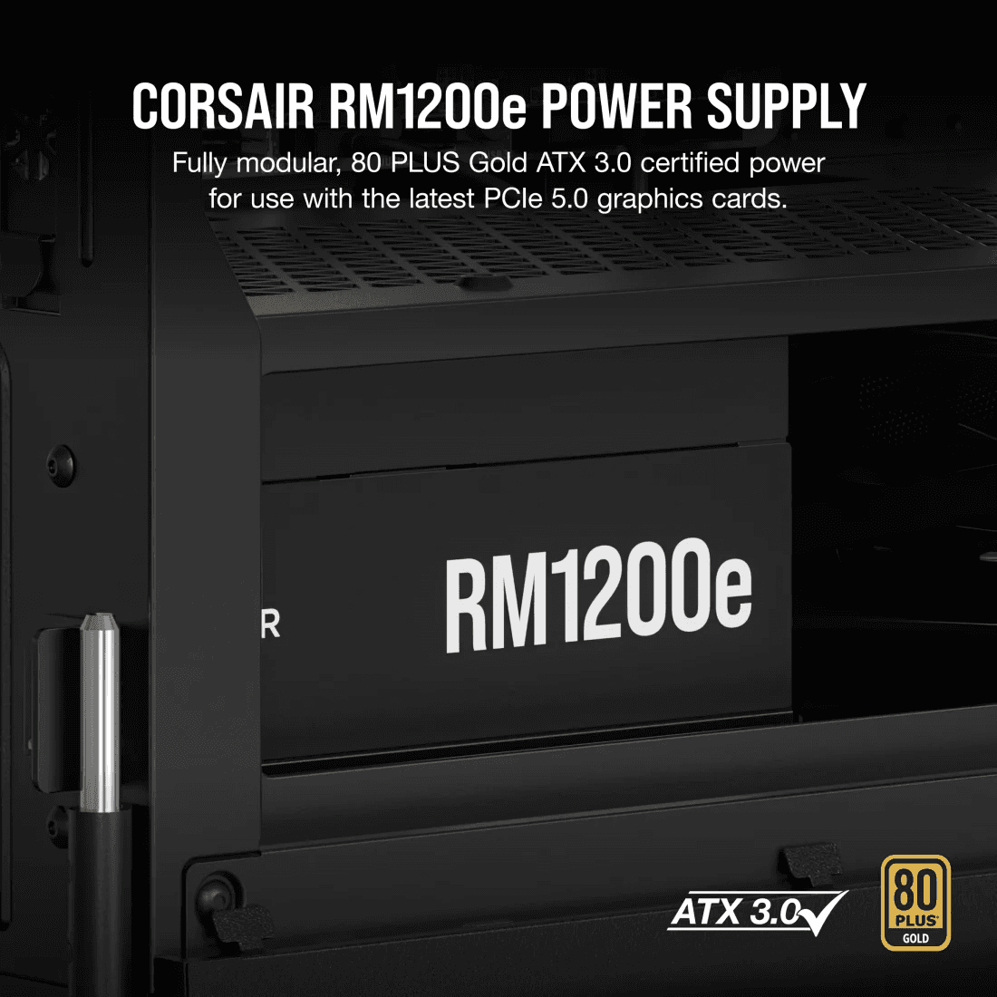 Corsair Corsair RMe Series RM1200e Fully Modular Low-Noise ATX Power Supply,  ATX 3.1 & PCIe 5.1, 80 PLUS Gold, Black  | CP-9020258 - product view 3 of 8