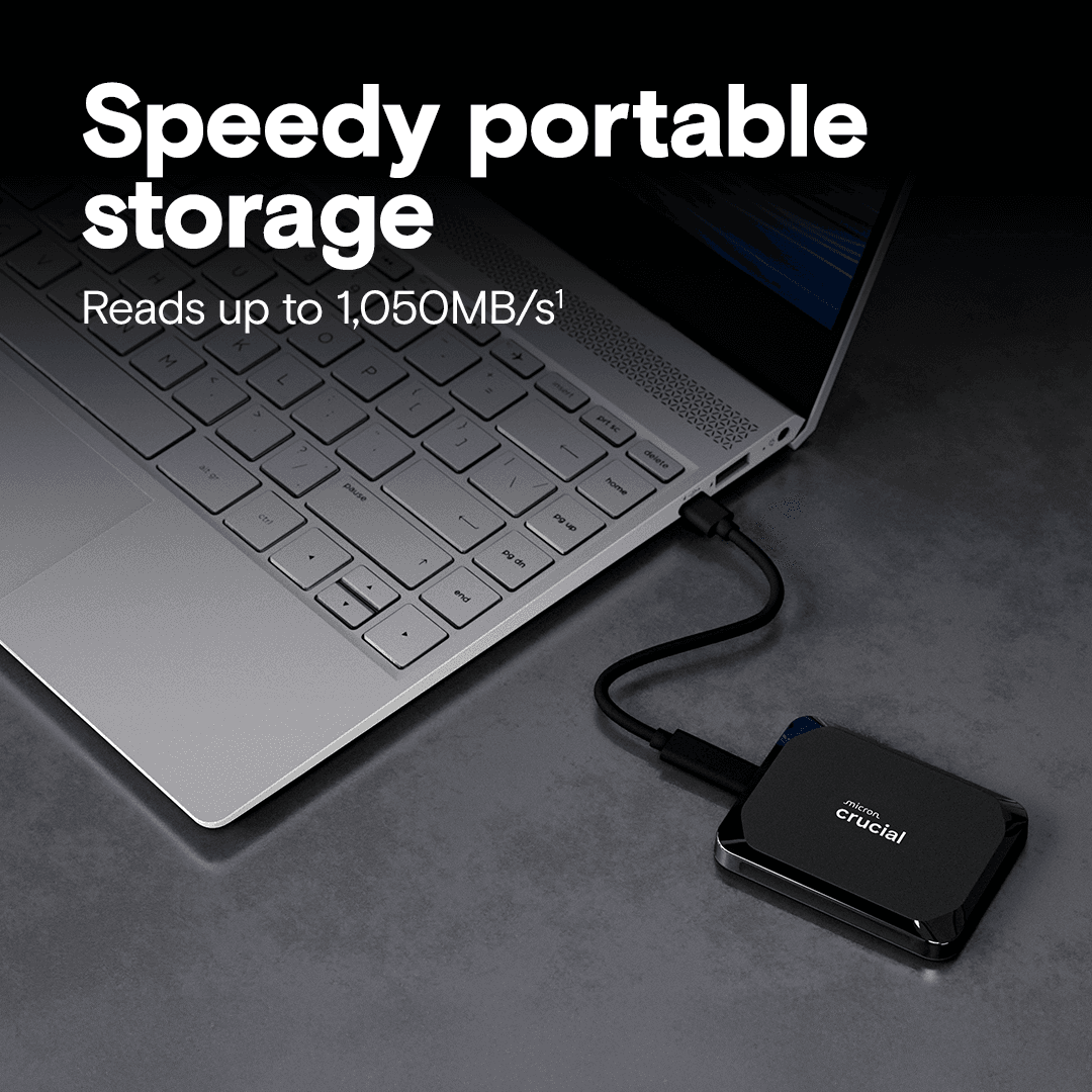 Crucial Crucial X9 2TB Portable SSD, USB 3.2 Gen-2 (10Gb/s) Interface, 1050 MB Sequential Read, PC, Mac, Tablet, Gaming Console, Android  | CT2000X9SSD9 - product view 3 of 4