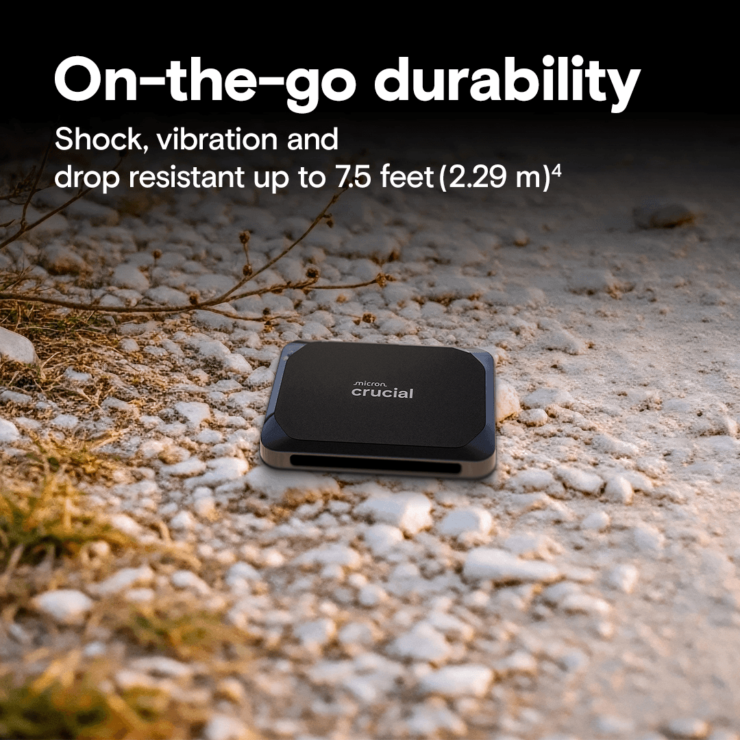 Crucial Crucial X9 1TB Portable SSD, USB 3.2 Gen-2 (10Gb/s) Interface, 1050 MB Sequential Read, PC, Mac, Tablet, Gaming Console, Android  | CT1000X9SSD9 - product view 2 of 4