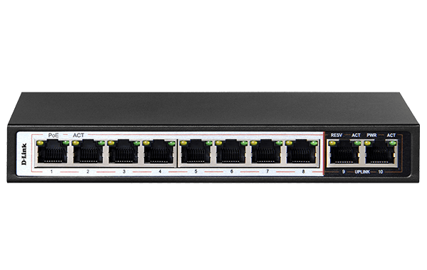 D-Link DES-F1010P-E 8-Port PoE Switch  10/100 SPEED , with 8 Long Reach 250m PoE Ports and 2 Uplink Ports | DES-F1010P-E – Buy Online