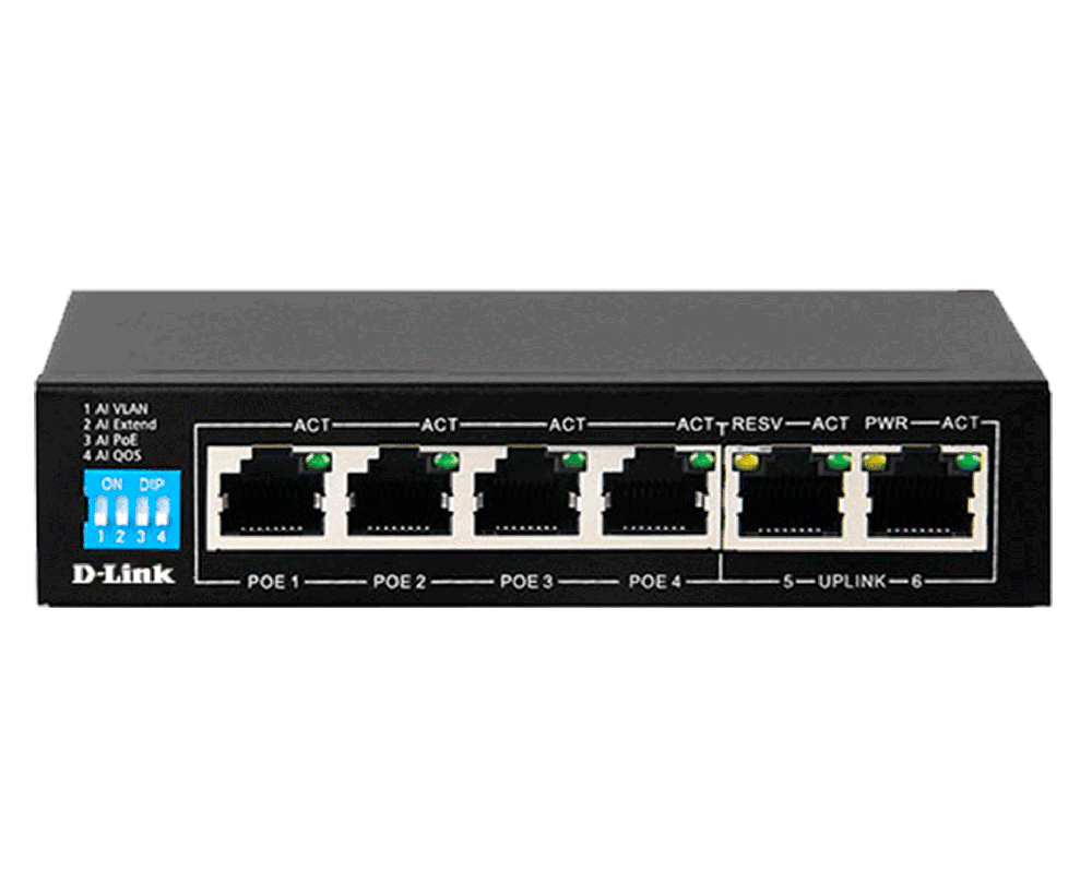 D-link D-Link DES-F1006P-E 6-Port Fast Ethernet PoE+ Switch, 250m Long Range, 4 PoE Ports, 60W Budget, Surveillance Optimized - product view 3 of 3