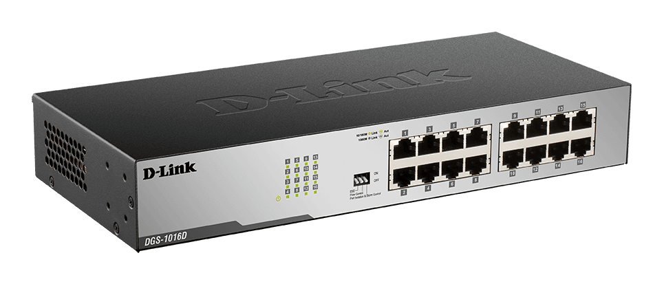 D-link D-Link DGS-1016D 16-Port Gigabit Unmanaged Desktop Switch | Energy-Efficient Ethernet (EEE), 802.3x Flow Control, Jumbo Frame Support, Port Isolation, and Storm Control | Surge/Lightning Protection, RoHS Compliant, 32 Gbps Switching Capacity, 23.81 Mpps - product view 3 of 3
