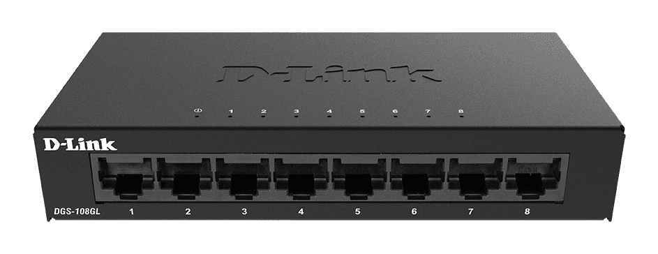 D-link D-Link DGS-108GL 8-Port Gigabit Unmanaged Desktop Switch, Metal Casing, Energy Efficient, Fanless, Supports 16 Gbps, 4.31 Watts Power, 16 Gbps Switching Fabric, Black - product view 2 of 3