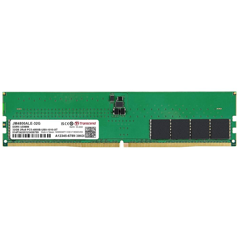 Transcend Transcend 32 GB DDR5-4800MT/s Unbuffered Long-DIMM, (RAM), CL40, 288 pin, (2Gx8)x16 Component Composition | JM4800ALE-32G - product view 1 of 1