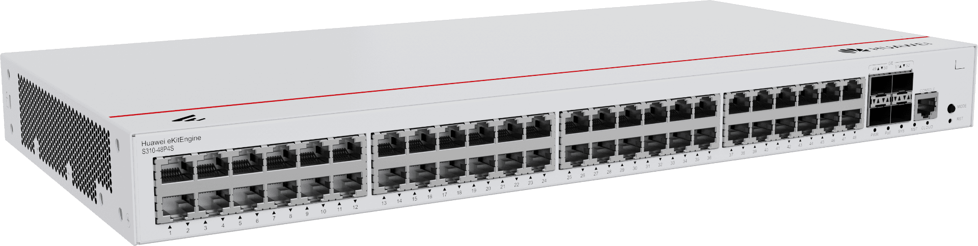 Huawei eKit S310-48P4S Switches, 48x10/100/1000BASE-T Ports(380W PoE+, 4xGE SFP Ports, built-in AC Power Gigabit Managed, 104 Gbps Switch capacity, Layer 3 Access Switch | 98012384 - product view 1 of 5