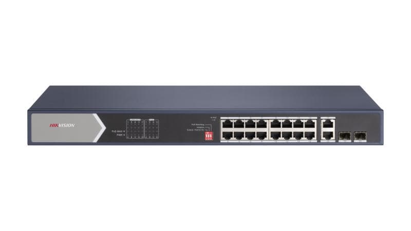 HIKVISION Hikvision DS-3E0520HP-E 16 Port Gigabit Unmanaged POE Switch, 12x Gigabit PoE port, 4x Gigabit Hi-PoE port, 2x Gigabit RJ45 port, 2x Gigabit fiber optical port - product view 1 of 1